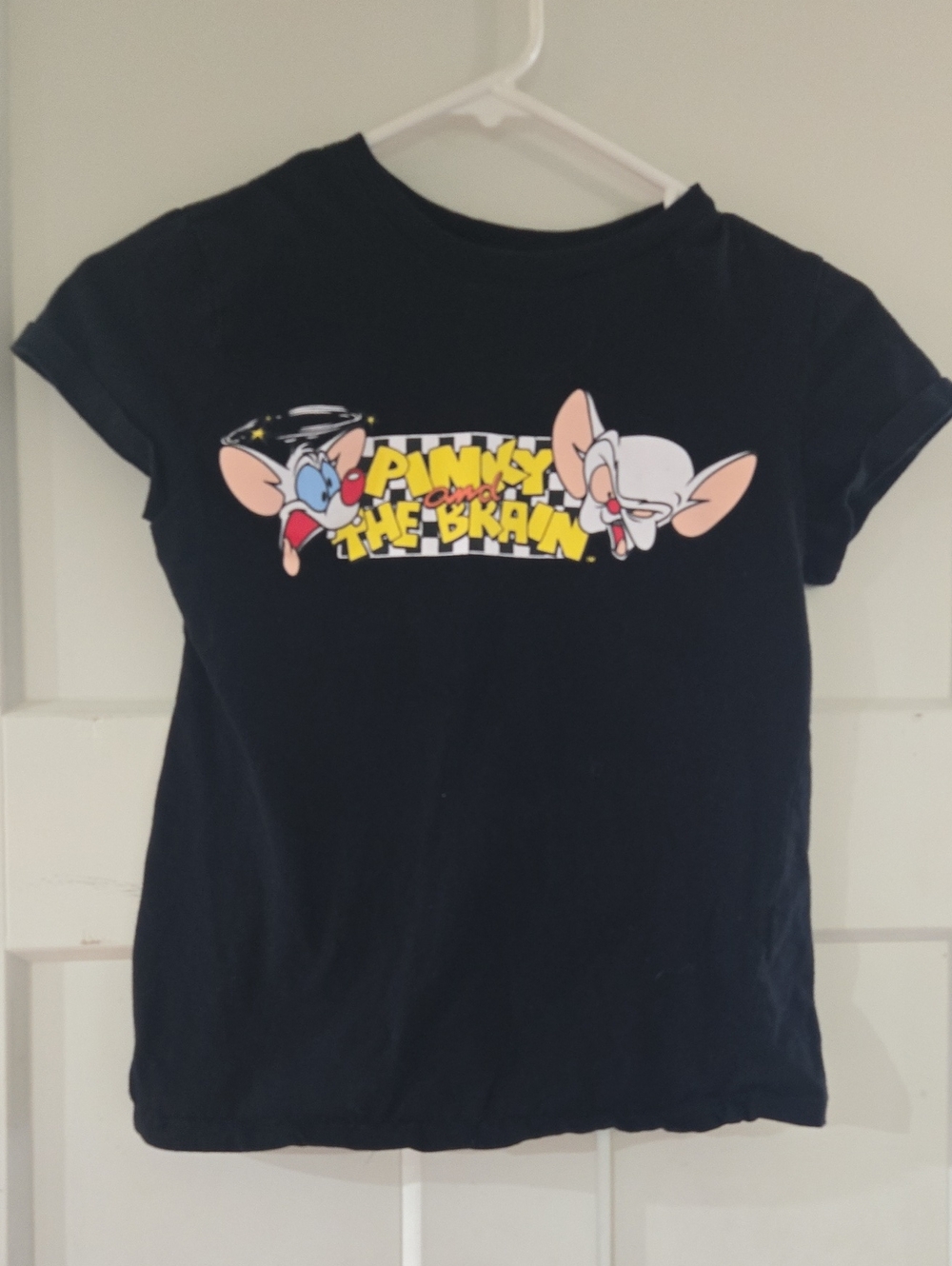 Pinky and The Brain Black Crop Top Cap Sleeve Size